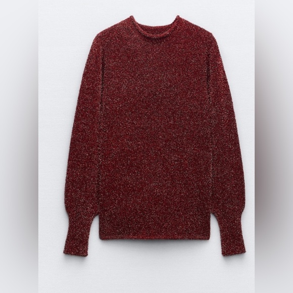 ZARA Bloggers Favourite Red Tinsel Knit Sweater  with Open Back Size Sma… - Picture 2 of 13